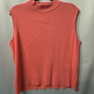 St. John Rib Knit Crewneck Shell-Vintage- perfect condition! Large-coral/orange